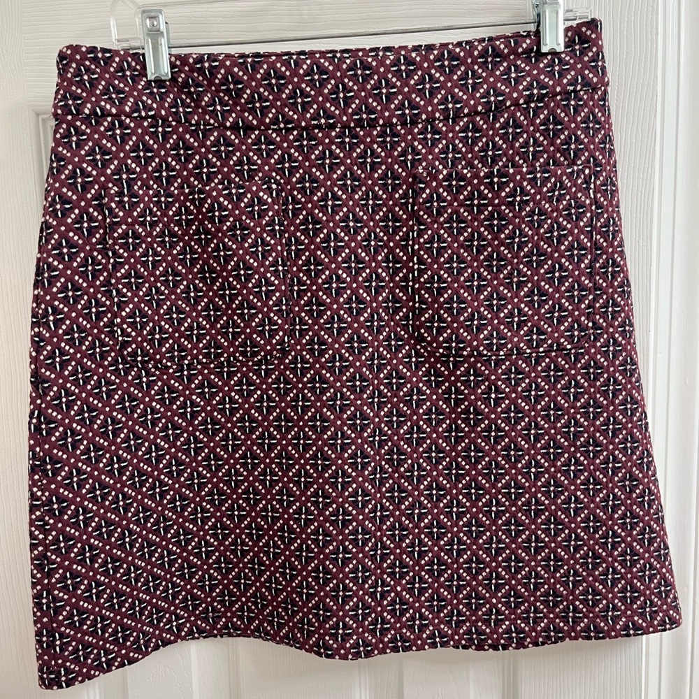LOFT Mini Skirt - Burgundy, Navy and White Geometric